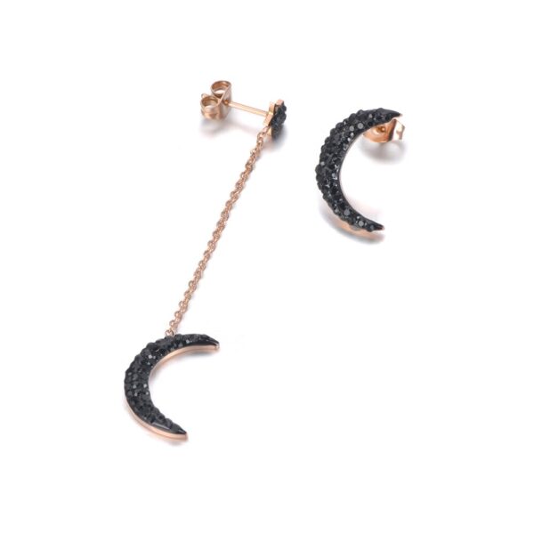 Rosegold Nemesacél Női Fülbevaló – Fekete Félhold Medál