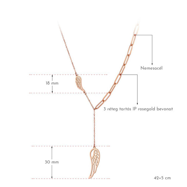 Rosegold Nemesacél Női Nyaklánc – Angyalszárny Medál