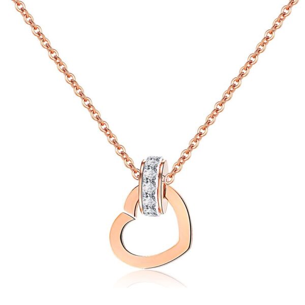 Rosegold Nemesacél Szív Női Nyaklánc – Cirkónia Köves Dísz